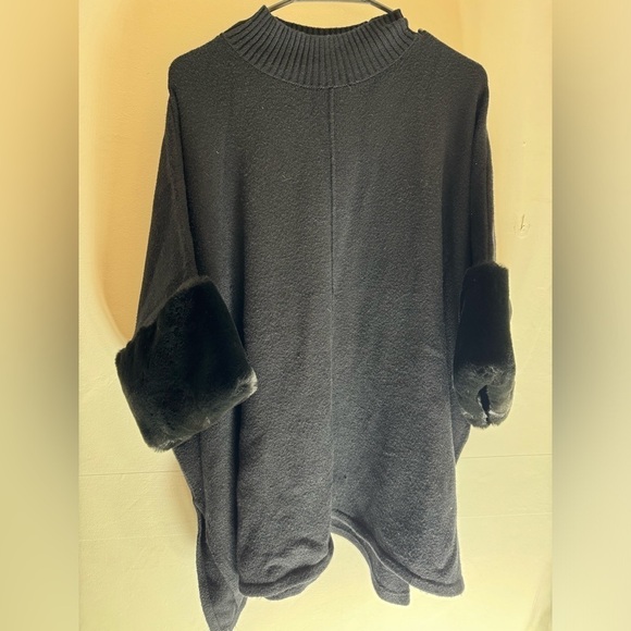 Alfani Classic Faux Fur Trim Plus Oversized Boho Chic Poncho Sweater xl 12/14/16 - Picture 2 of 9